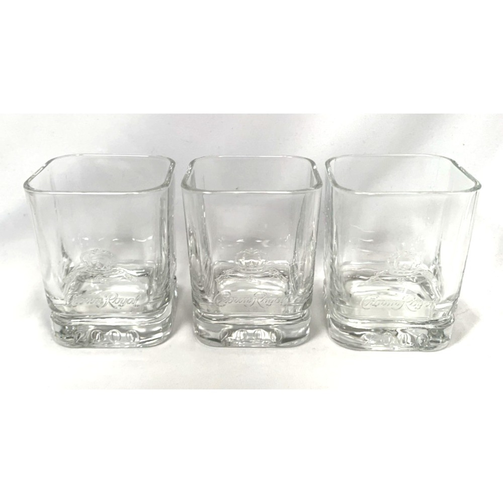 Crown Royal Rocks Glasses X3 Millenium 2000 Embossed Lowball Tumbler Whiskey